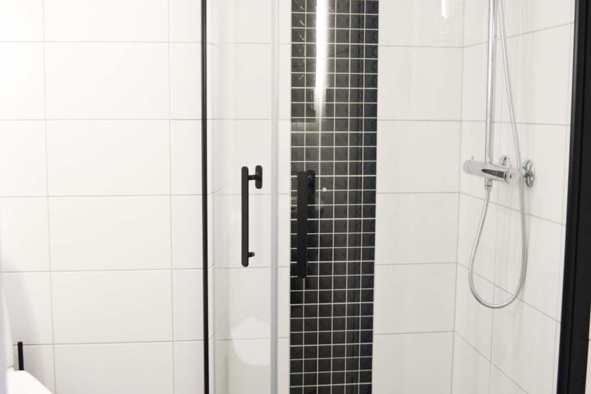 shower, free toiletries, hair dryer, towels