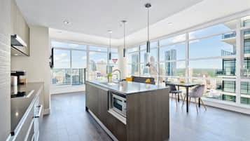 Premium Suite, 2 Queen Beds, City View, Tower | Private kitchen | Full-size fridge, microwave, oven, stovetop