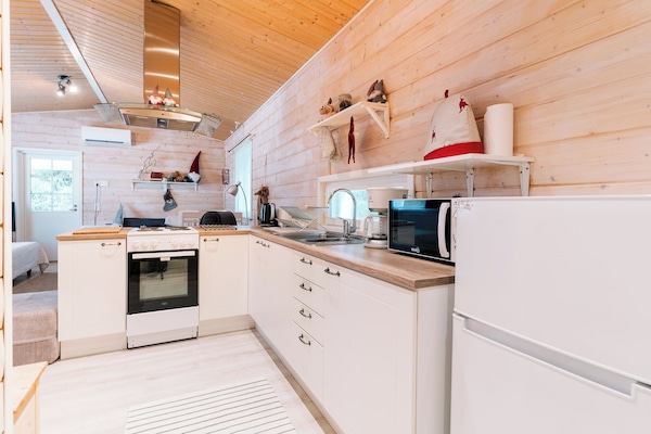 Villa | Private kitchen | Fridge, microwave, oven, stovetop