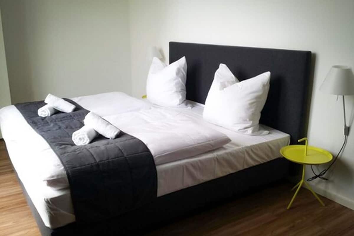 blackout curtains, iron/ironing board, free wifi, bed sheets