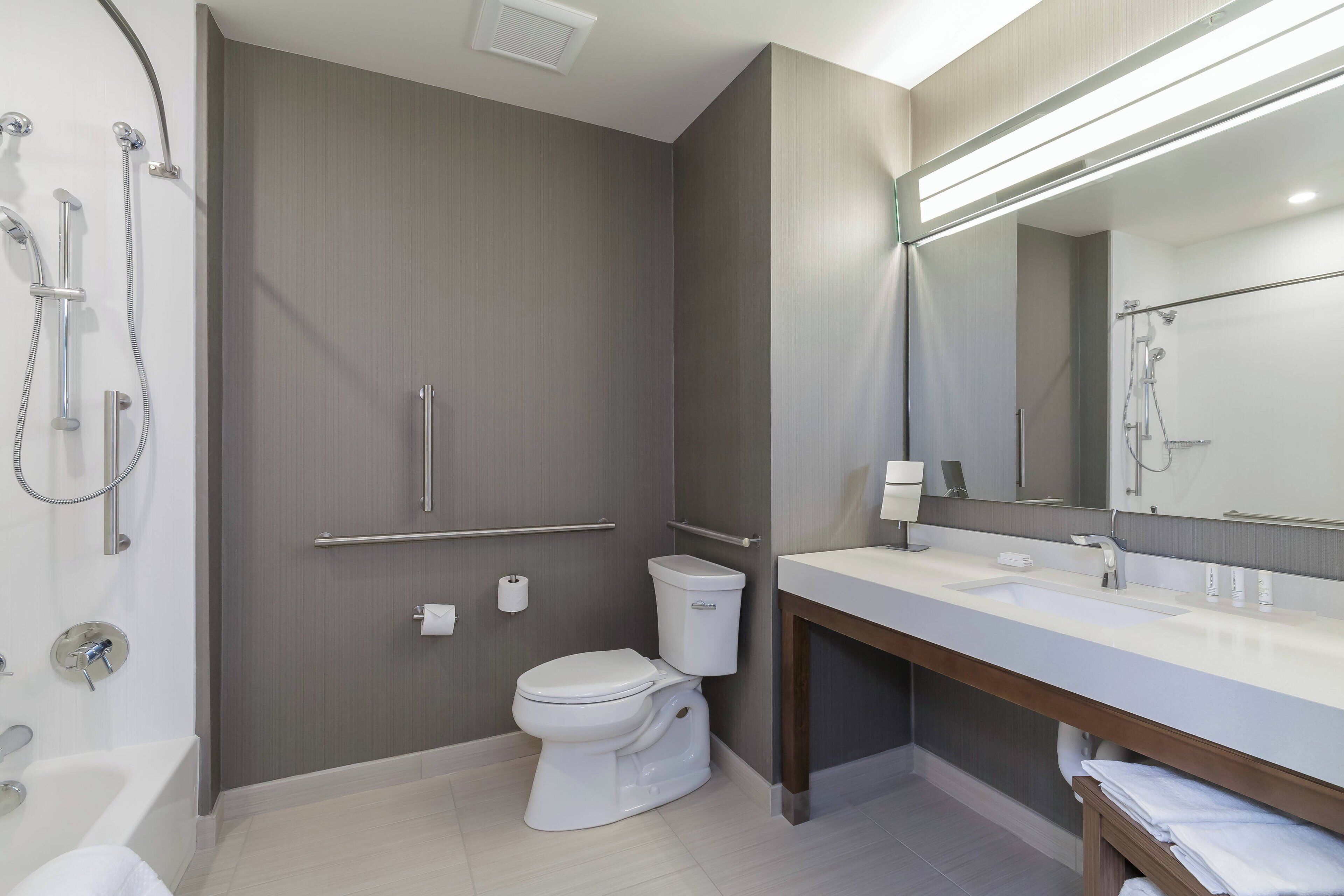 free toiletries, hair dryer, towels