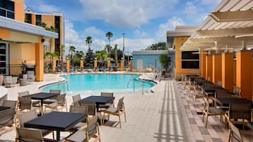 Outdoor pool, open 10 AM to 10 PM, pool loungers