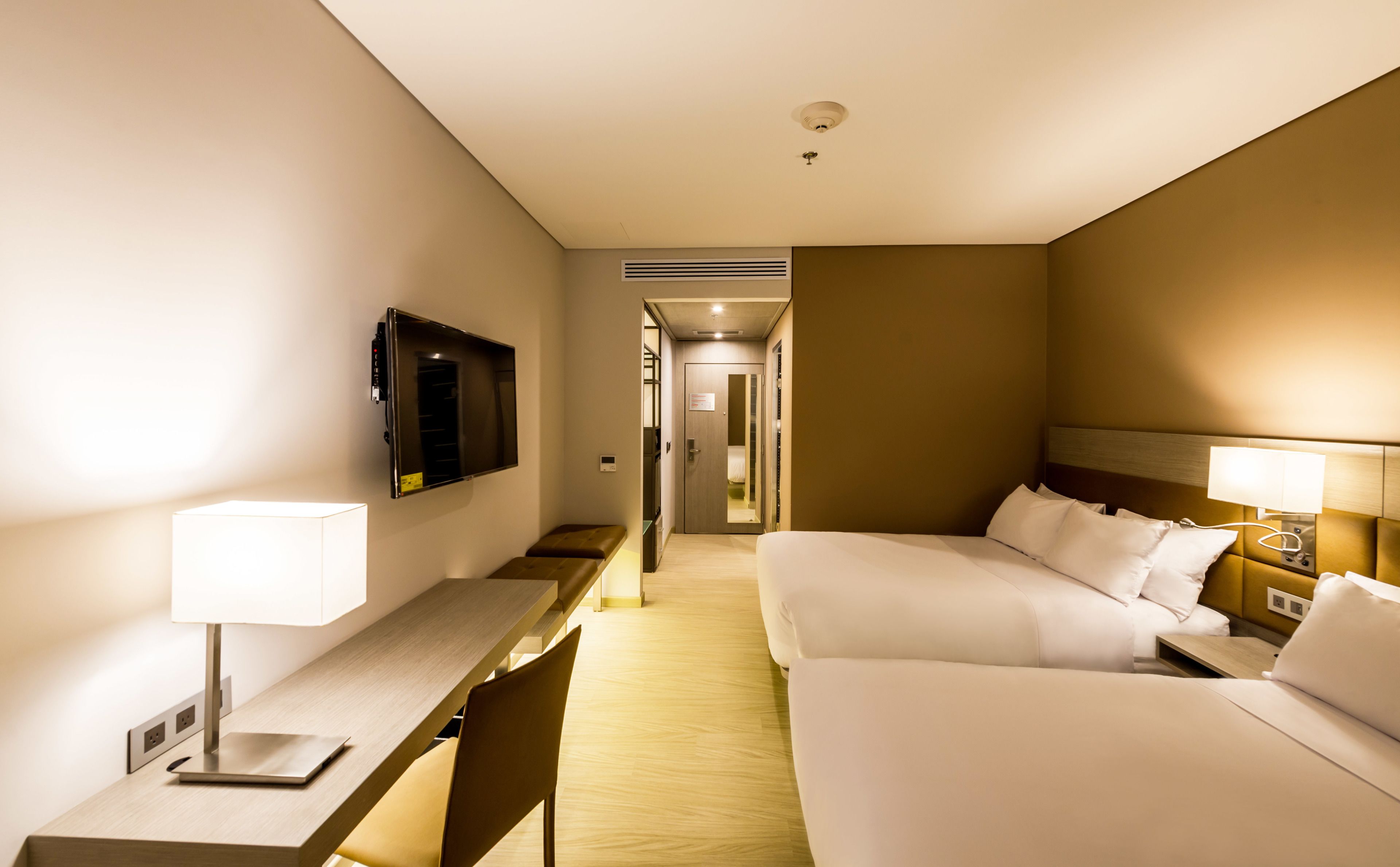 room, 2 double beds, non smoking, balcony | in-room safe, desk, soundproofing, iron/ironing board