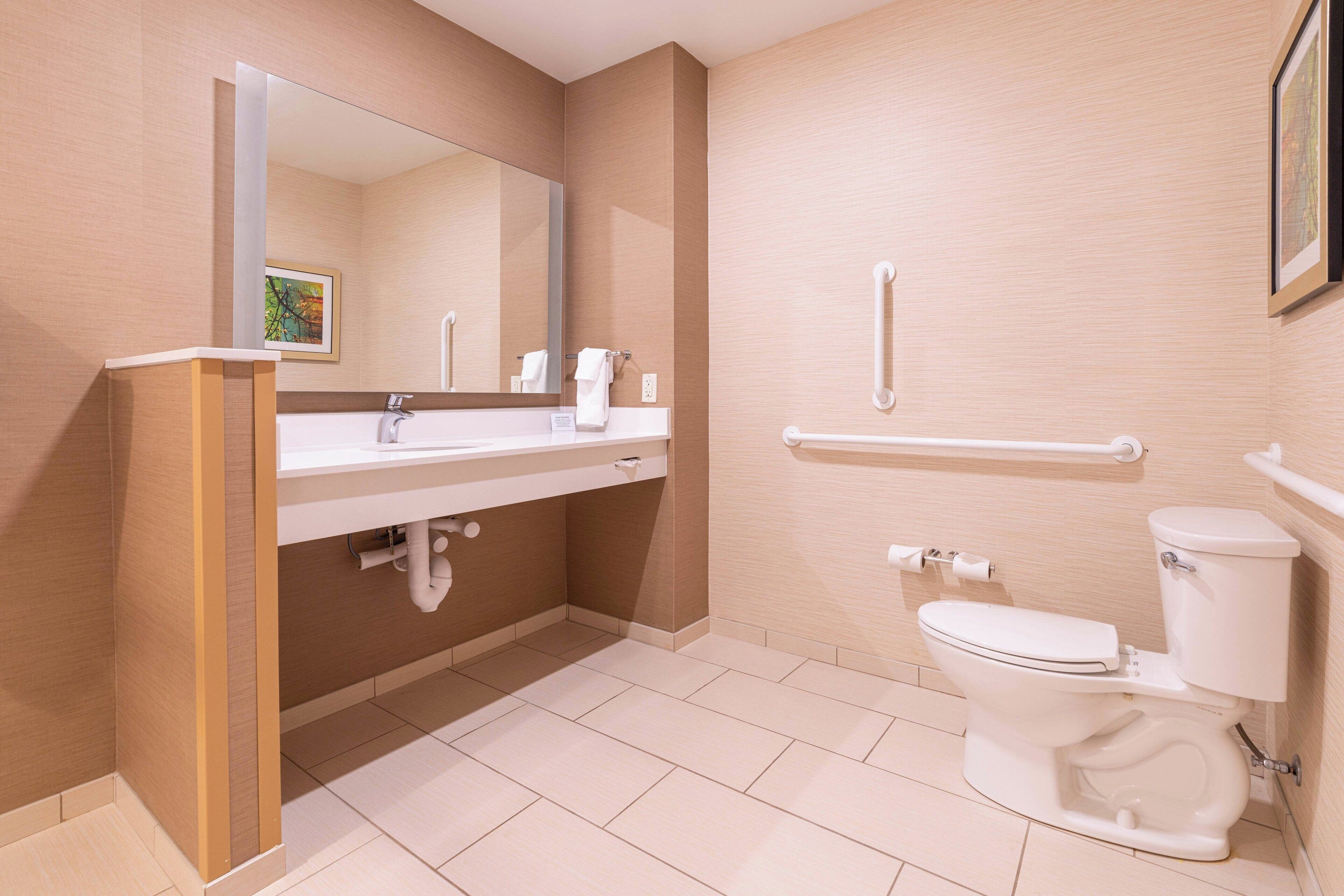 separate bathtub and shower, free toiletries, hair dryer, towels