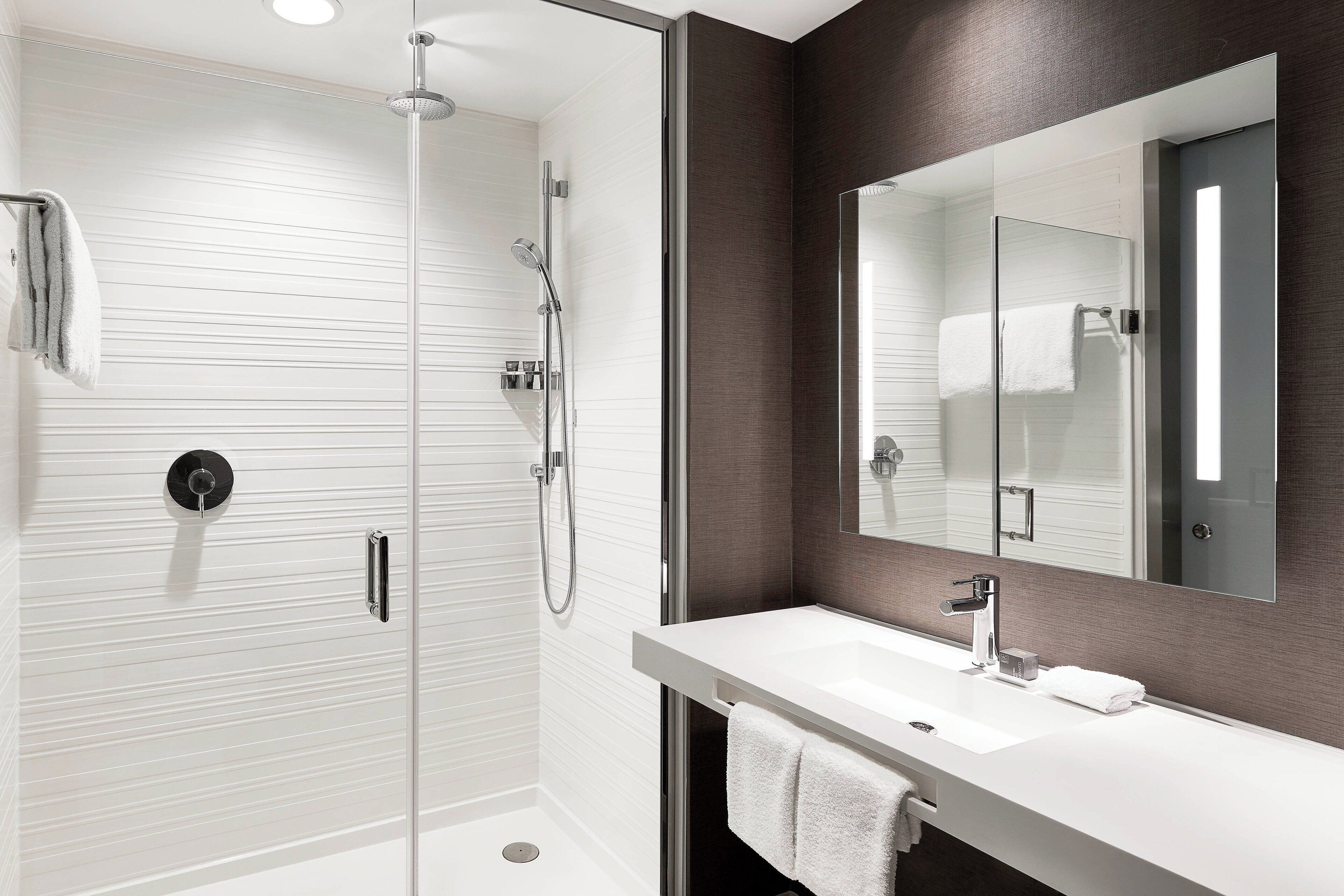 shower, rainfall showerhead, free toiletries, hair dryer