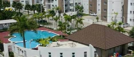 Outdoor pool, sun loungers