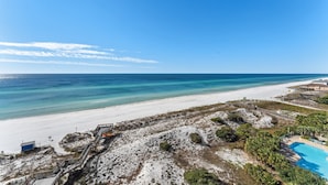 A beach resort with a clear view of the ocean, a sandy beach, and a pool area. - 11th Floor, Beachfront, BEST BEACH, Amazing Views, Beachside 1, Sandestin! (Miramar Beach)