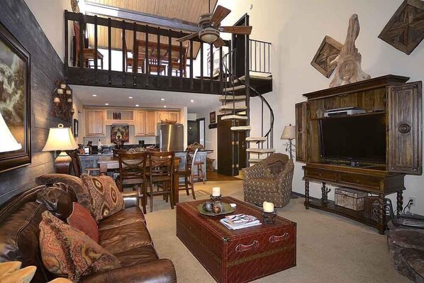 TV, fireplace - Spacious Mountain Condo Retreat! Ski-In/Out w/ Views, Fireplace, Dog Friendly (Mt. Crested Butte)