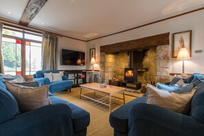 TV, fireplace