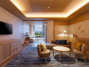 Premium kamer, niet-roken (With semi open-air hot spring bath) | Een kluis op de kamer, een bureau, gratis wifi, beddengoed
