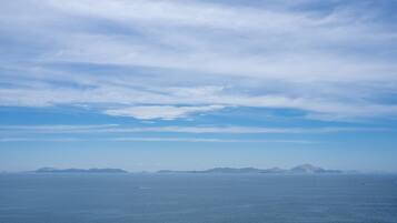 Vista costera con cielo despejado y mar en calma.