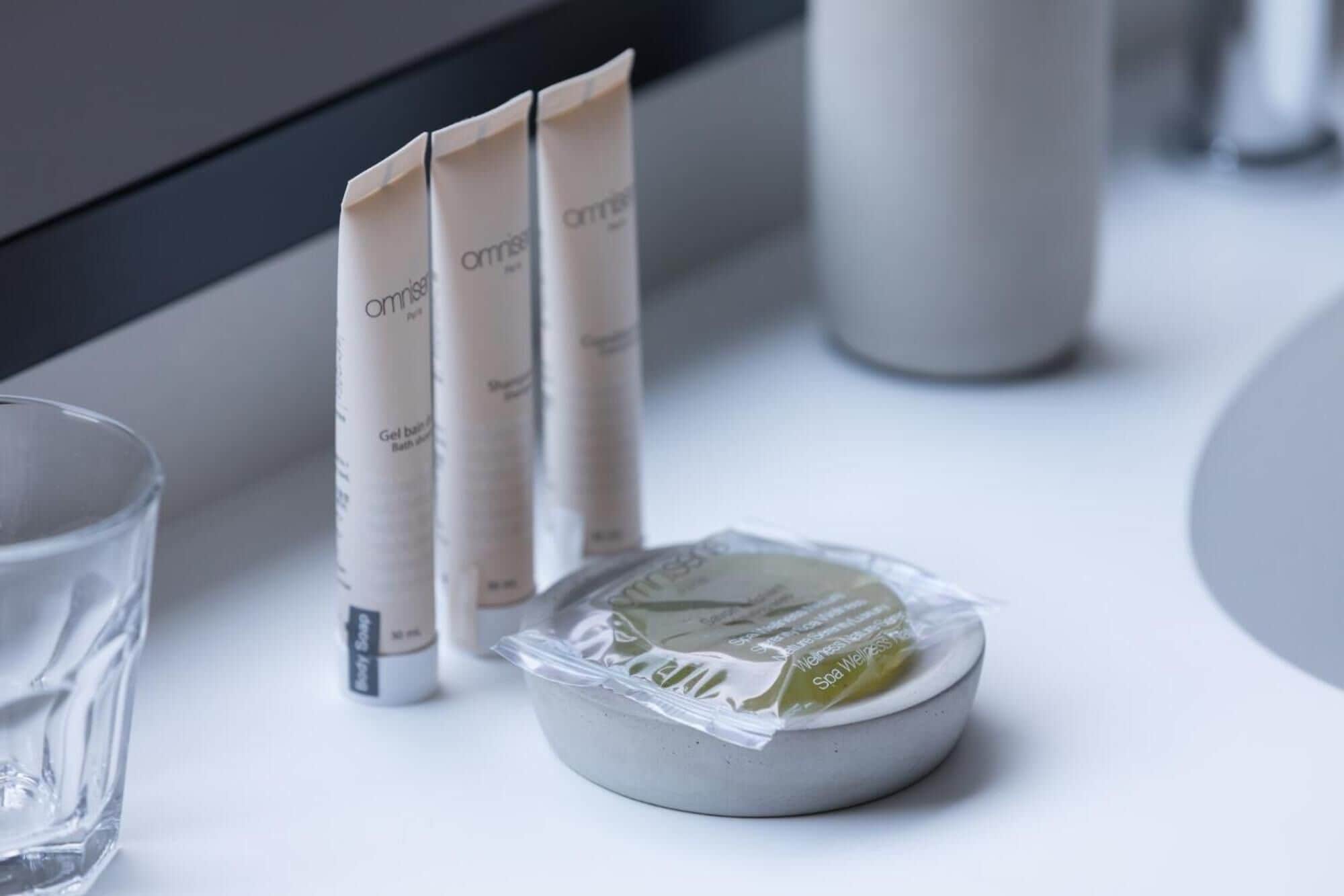 separate bathtub and shower, free toiletries, hair dryer, slippers