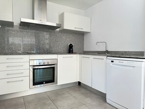 Fridge, microwave, dishwasher, coffee/tea maker