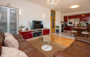 Smart TV, fireplace, stereo