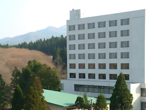 A multi-story hotel with a flat facade and numerous windows.