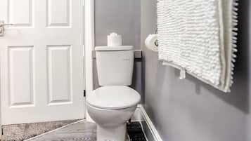 Shower, free toiletries, towels, soap