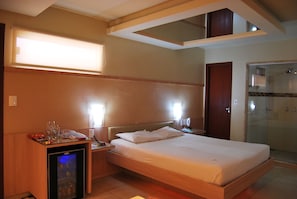 Minibar, desk, blackout drapes, iron/ironing board
