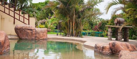 Alberca al aire libre y una alberca natural