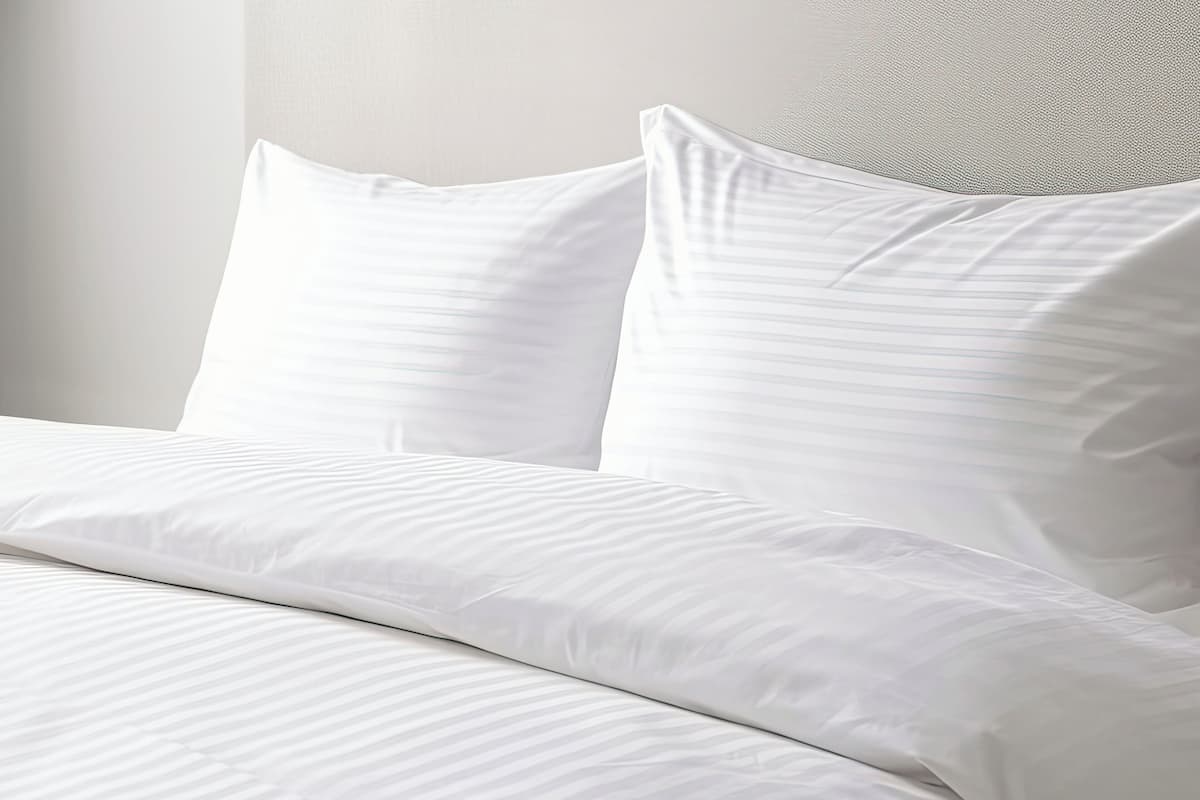 Una cama bien tendida con sábanas y almohadas blancas.