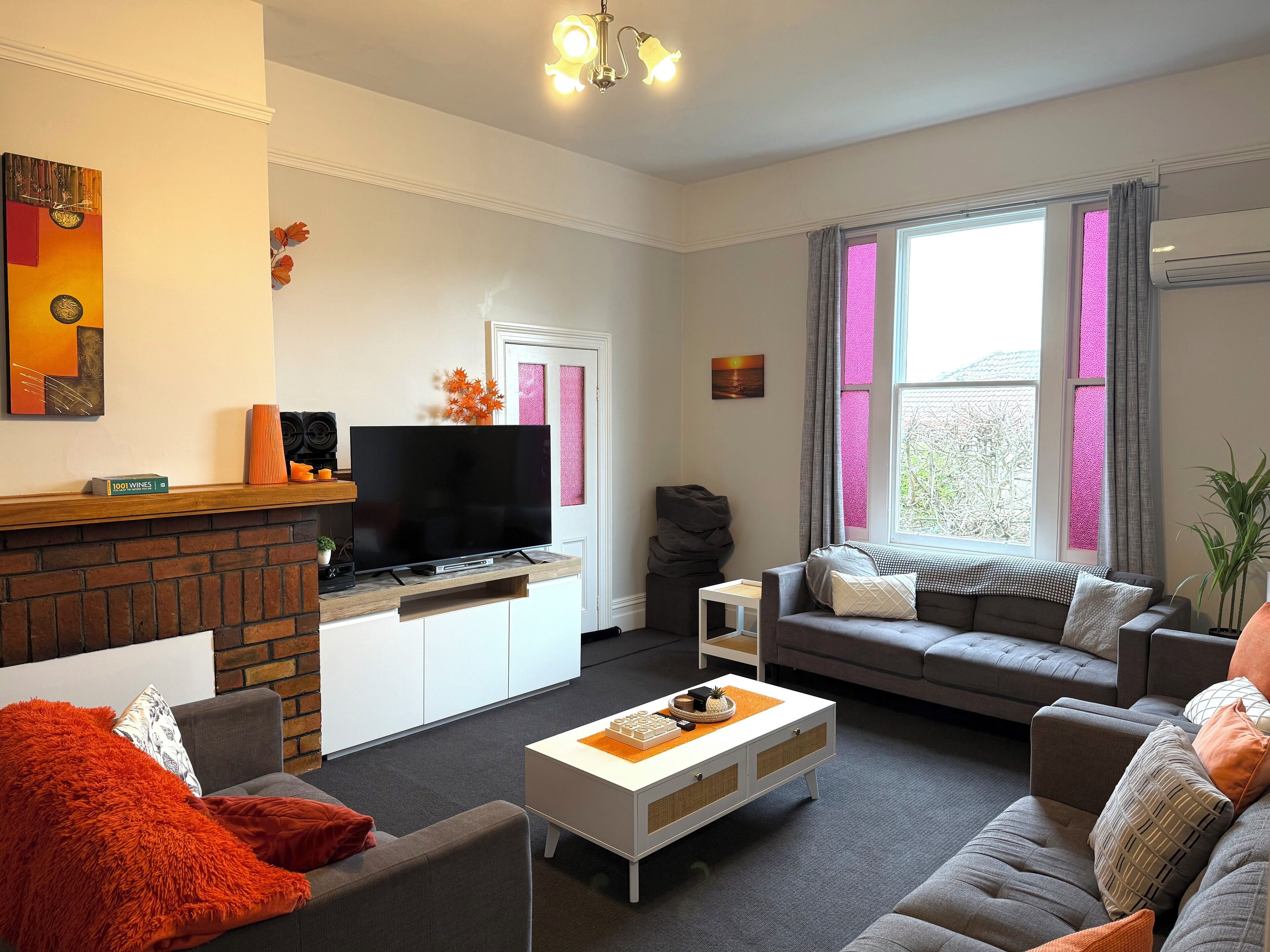 Smart TV, DVD player, books, music library