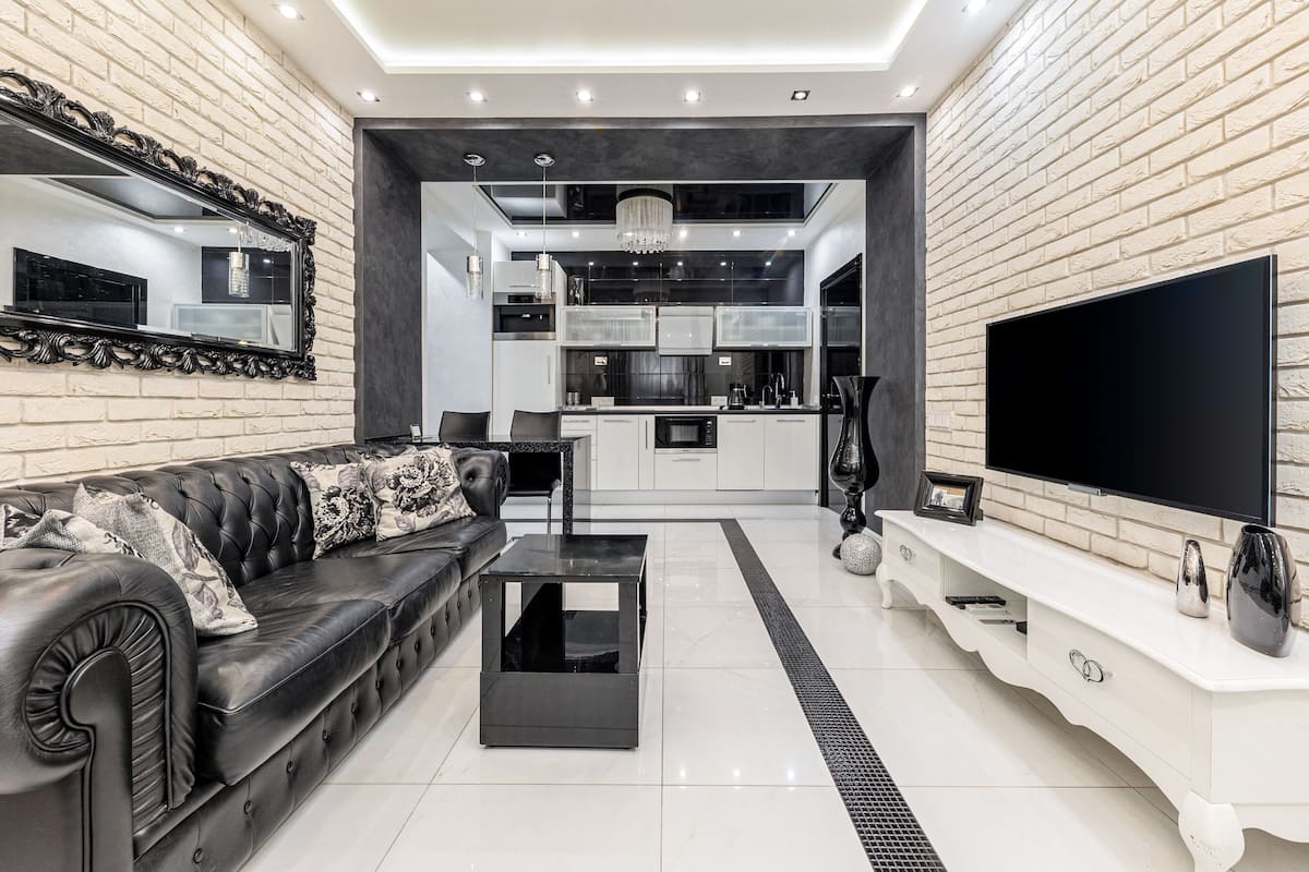 Luxury Apartment, 1 Bedroom (Lenina Street 11) | Living area | 42-inch flat-screen TV with cable channels, TV