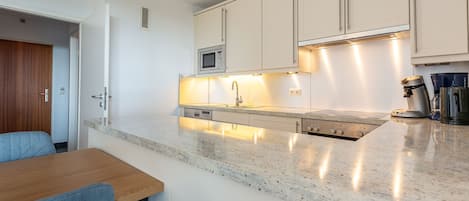 Fridge, microwave, oven, dishwasher