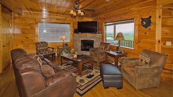Smart TV, fireplace, video games, DVD player