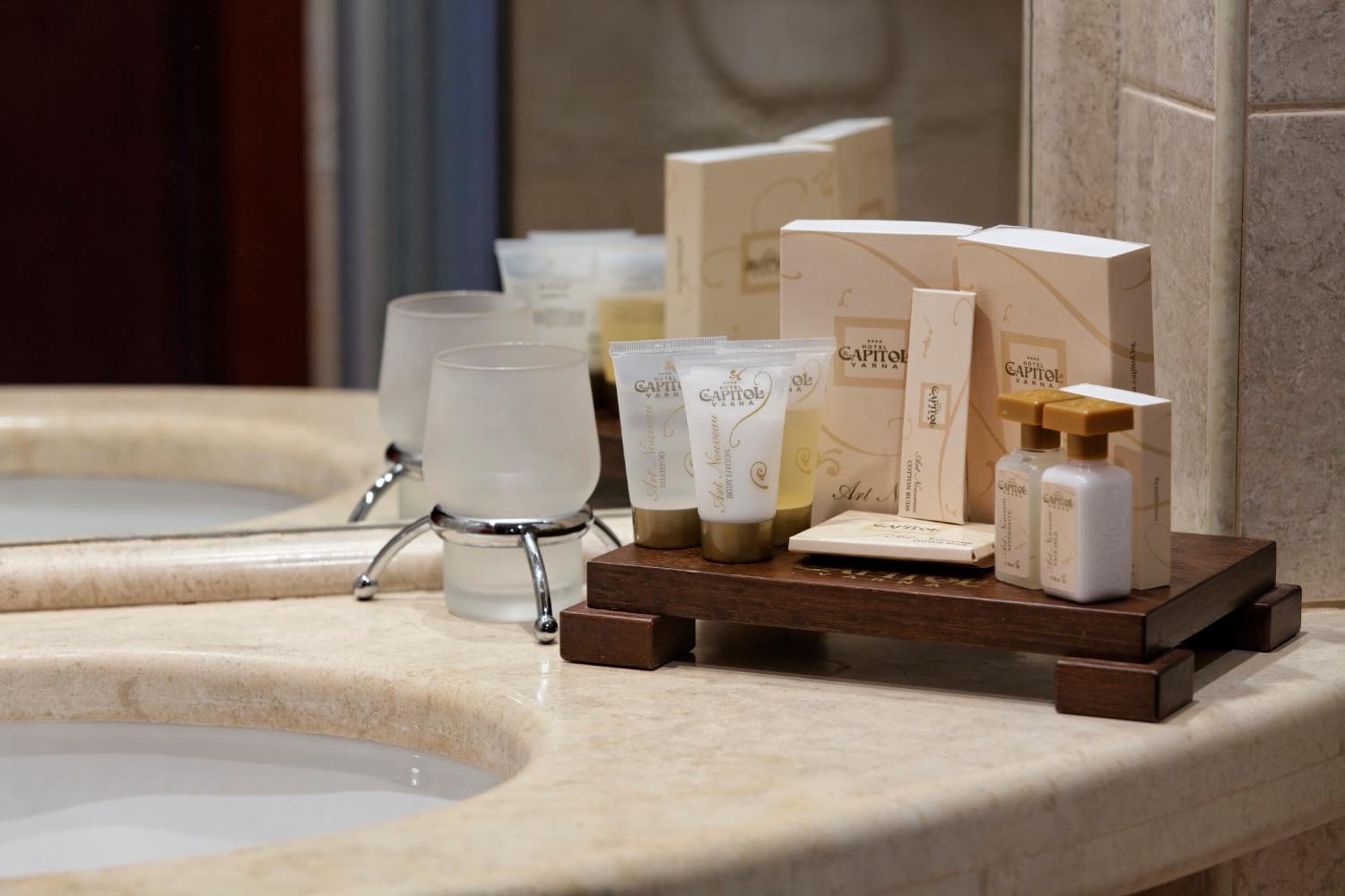 free toiletries, bathrobes, towels