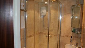 Shower, free toiletries, hair dryer, towels