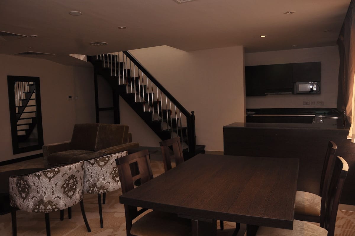 32-cm TV with satellite channels, fireplace