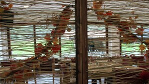 A room with a glass partition, wooden chairs, and a view of the outdoors. - Txikierdi Alde (Oiartzun)