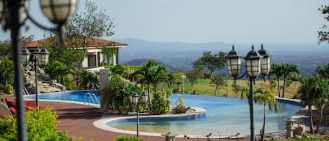 Outdoor pool, sun loungers