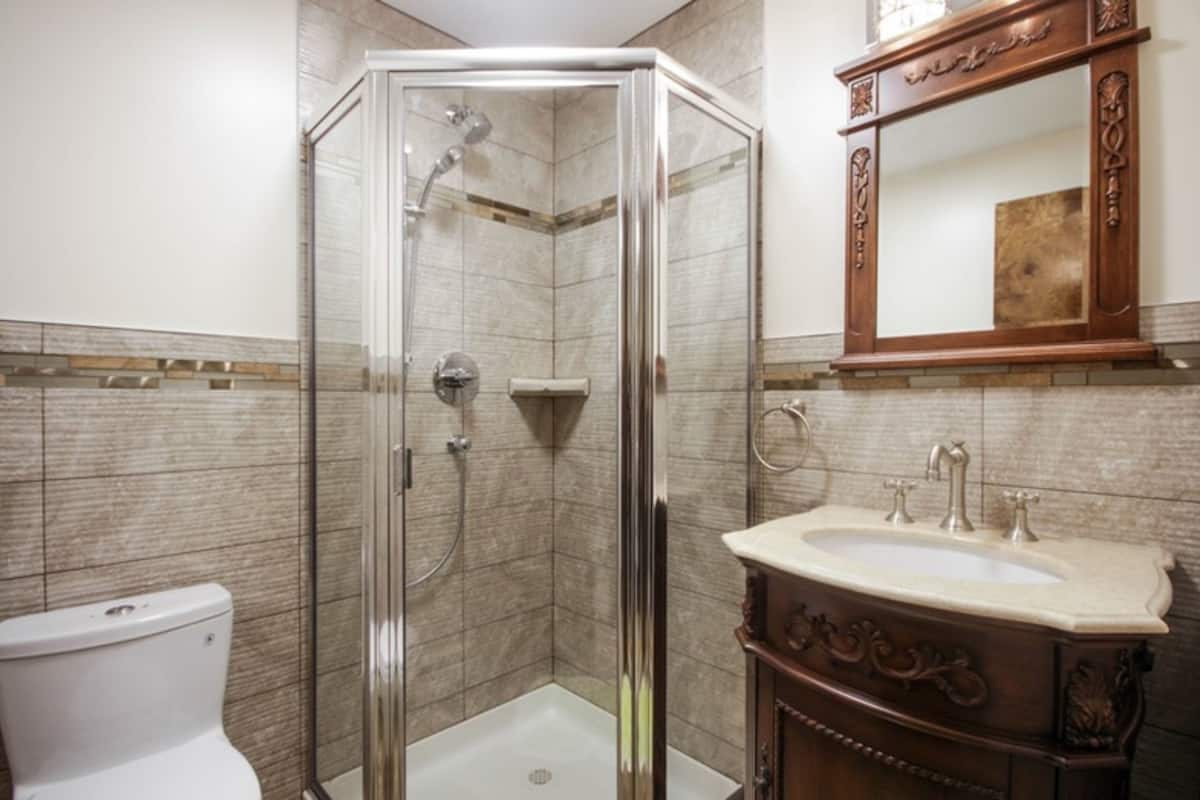 shower, free toiletries, hair dryer, towels