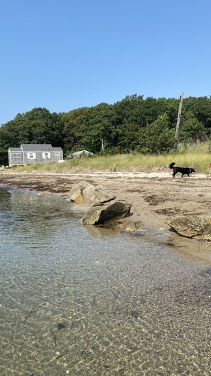 Tæt på stranden, liggestole, parasoller, badehåndklæder