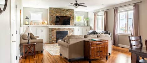Smart TV, fireplace, video games, table football