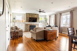 Smart TV, fireplace, video games, foosball