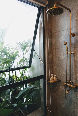 Premium Double Room, 1 Queen Bed, Balcony, City View | Bathroom shower - Ladybug Boutique Villa (Hanoi)