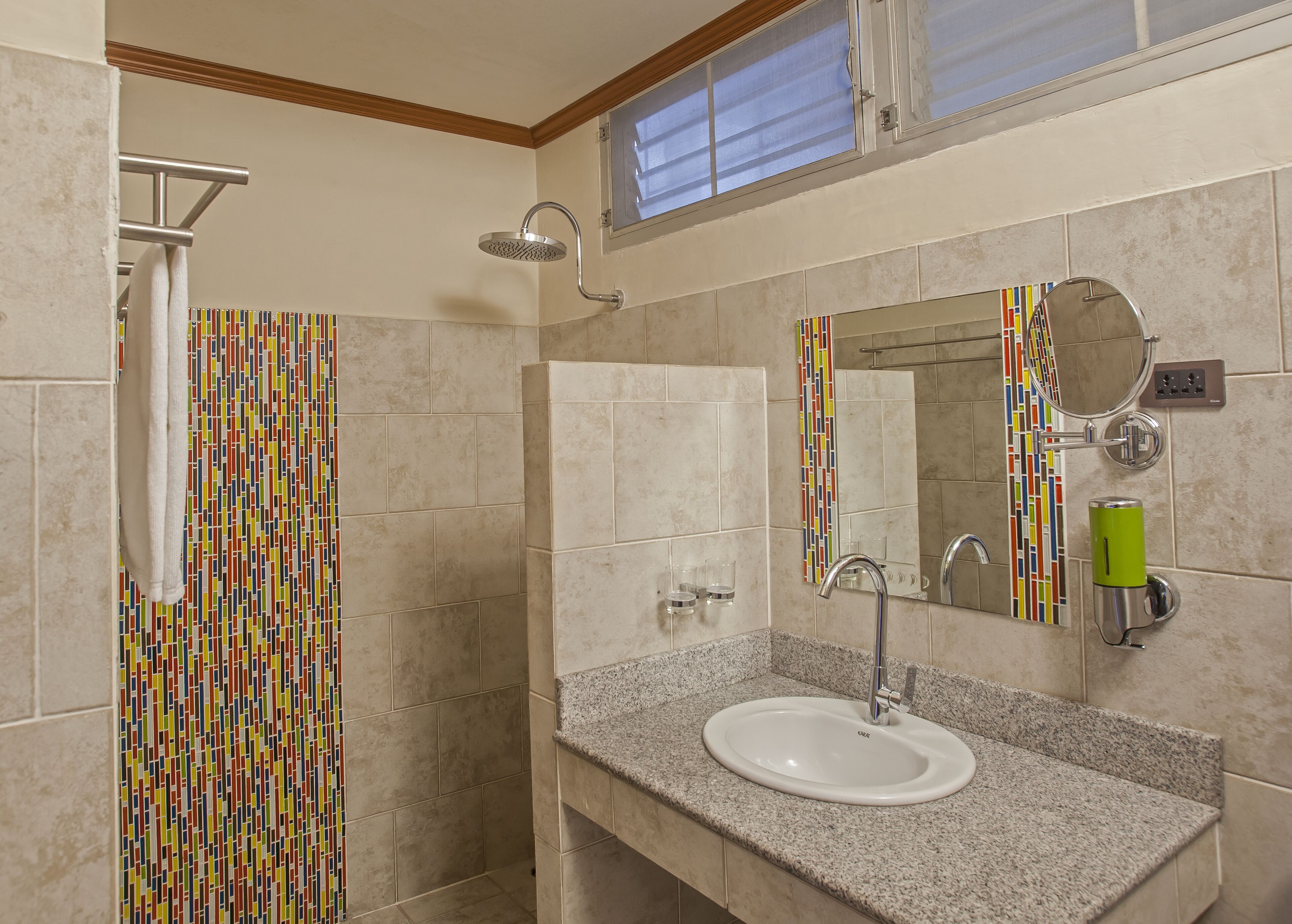 free toiletries, hair dryer, slippers, towels