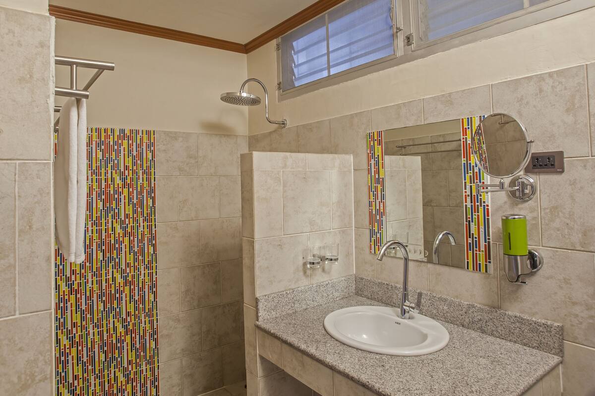 free toiletries, hair dryer, slippers, towels