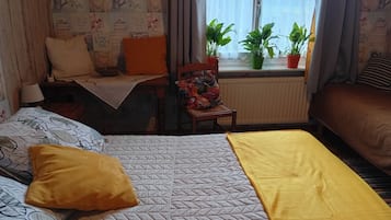 1 bedroom, desk, iron/ironing board, travel cot