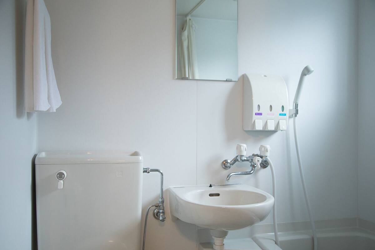 combined shower/bathtub, free toiletries, hair dryer, slippers