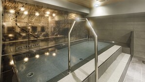 A modern elevator with a metallic handrail and a reflective floor. - JR WEST GROUP VIA INN SHIMONOSEKI (Shimonoseki)