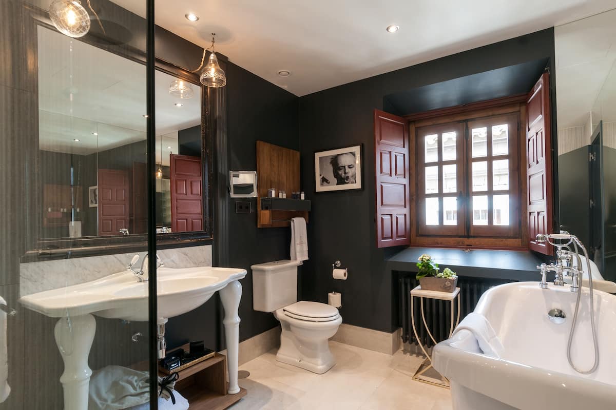 shower, designer toiletries, hair dryer, bathrobes