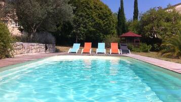 Piscina all'aperto, lettini