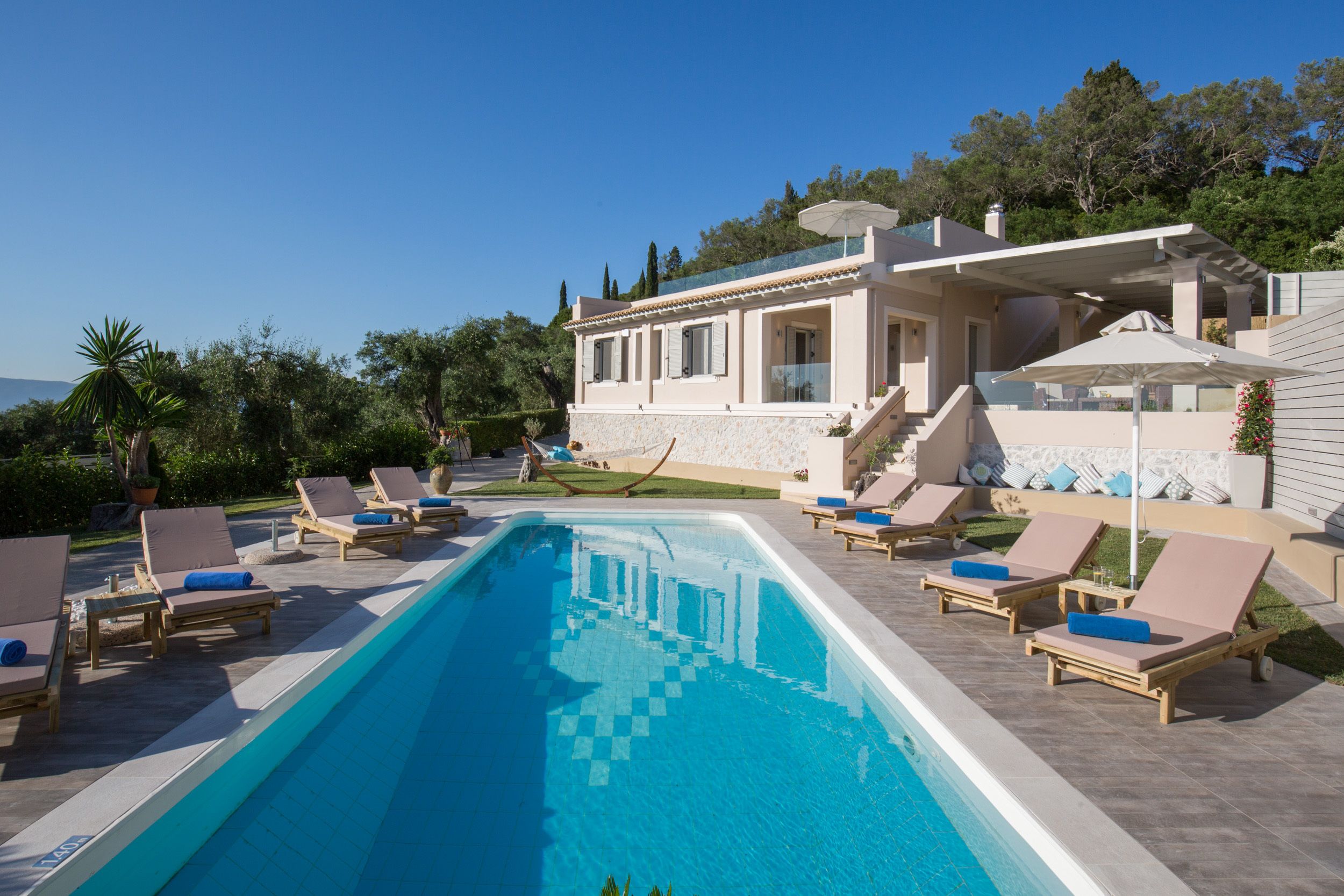 Seasonal outdoor pool, pool umbrellas, sun loungers