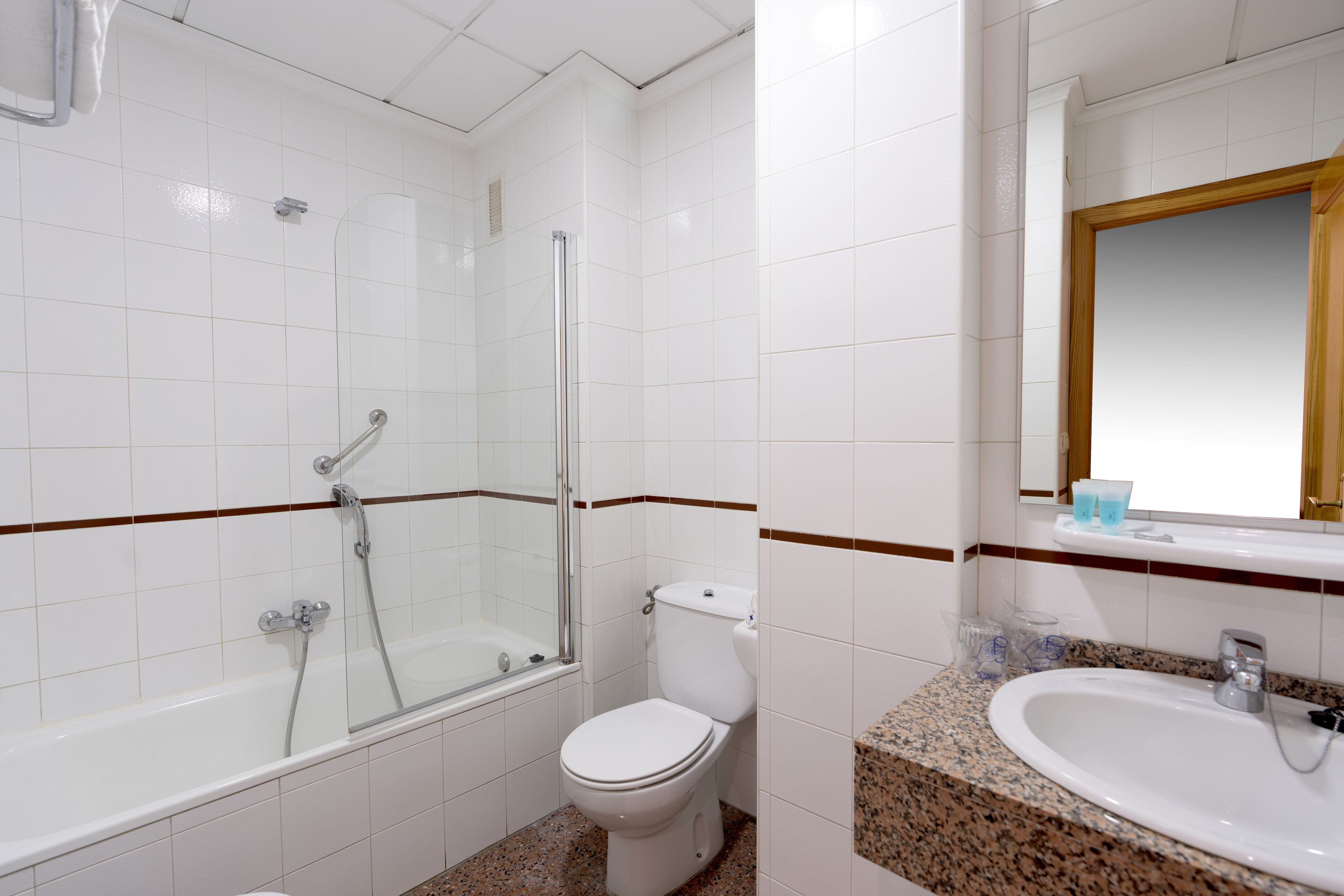 free toiletries, hair dryer, bidet, towels