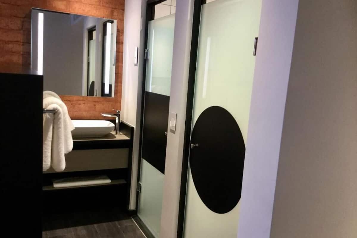 shower, free toiletries, hair dryer, towels