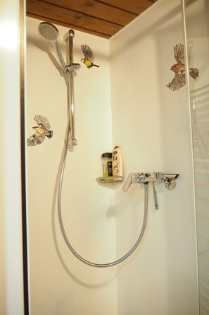 Shower, hair dryer, towels - Ferienhütte (43qm) Terrasse, 1 Schlafraum, 1 Wohn-Schlafraum, Küche extra, max. 4 Personen (Ruhpolding)