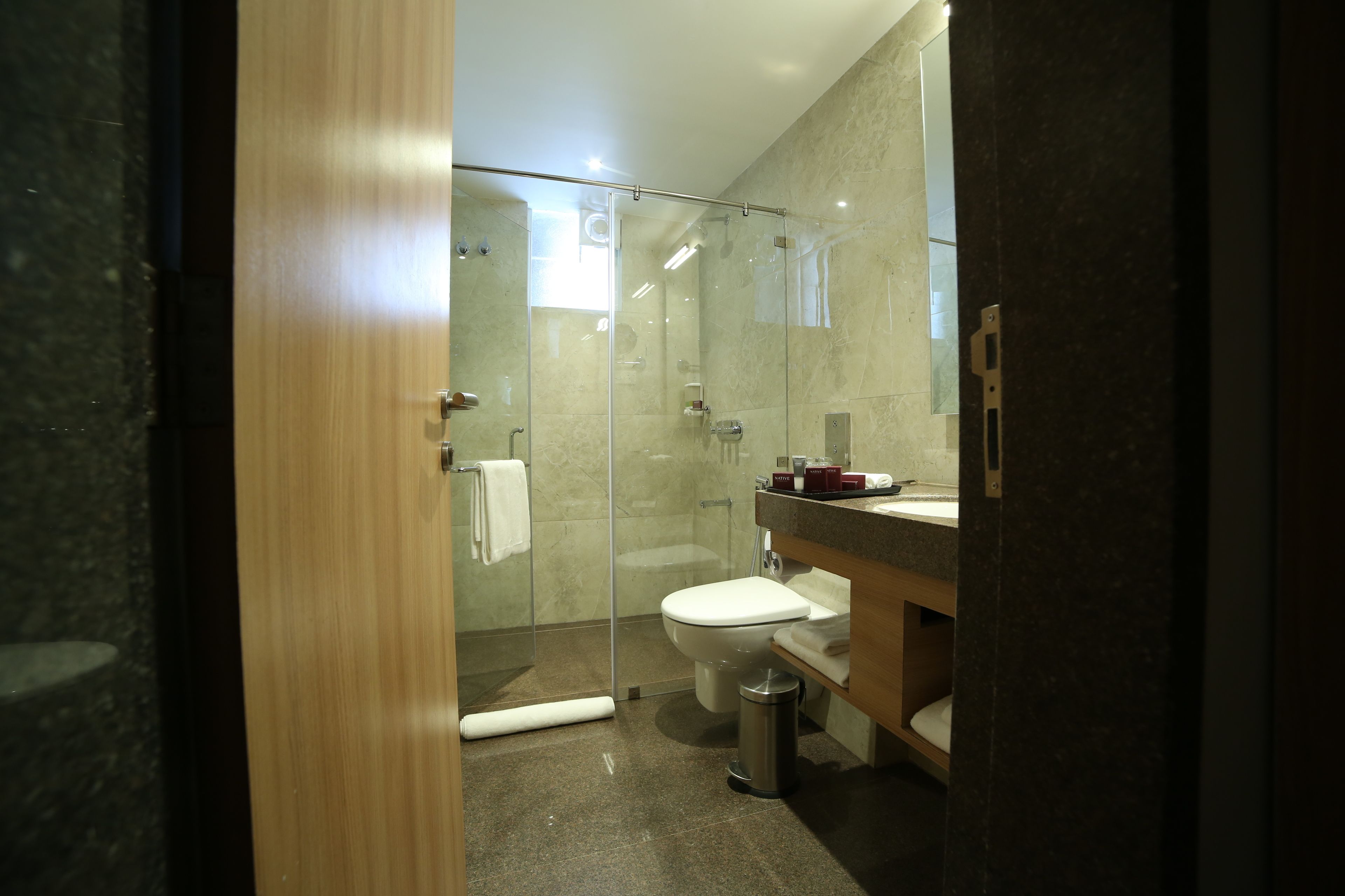 Deluxe kamer, 1 tweepersoonsbed, uitzicht op de stad | Badkamer | Een douche, gratis toiletartikelen, handdoeken