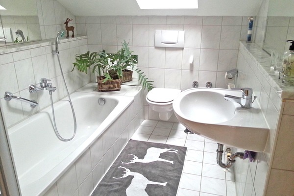 Ferienwohnung 75 qm zwei Schlafzimmer und Ostbalkon-Badezimmer Dusch-Badewanne/WC
